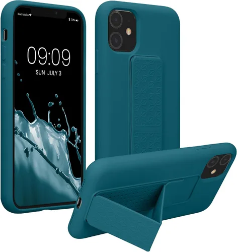 Vista 15 de kwmobile Funda para Apple iPhone 11 - Funda de TPU suave con revestimiento de silicona - Con correa de mano y función de soporte - a prueba