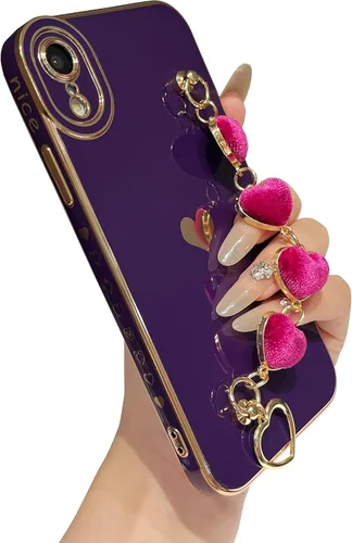 Vista 8 de Caseative - Carcasa para iPhone XR, color negro Pulsera de cadena con correa de corazón de amor chapado lindo
