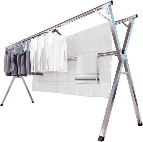 Vista 8 de Estante de secado de ropa de 95 pulgadas, estante de secado plegable para interiores y exteriores, de acero inoxidable resistente, perchero portátil