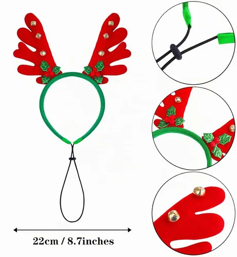 Vista 2 de Aneco Paquete de 3 diademas de Navidad para perro, diseño de reno de Navidad, accesorios para disfraz de mascota