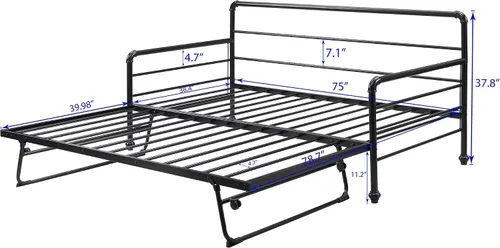 Vista 2 de Sofá cama doble de metal con nido desplegable ajustable, marco de acero resistente, soporte de listones de metal, sin necesidad de somier, cama