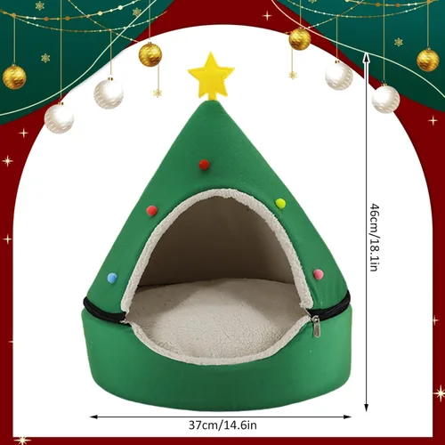 Vista 2 de Detachable Christmas Tree Cat Bed, Self-Warming Comfortable Pet Teepee Indoor Cave for Puppy Kitten Green, Christmas Cat Bed