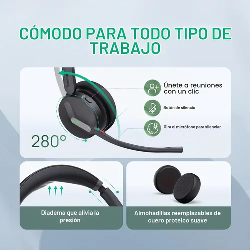 Vista 5 de Yealink WH64 Mono DECT & Bluetooth Auriculares inalámbricos para teléfono celular PC Teams Certified Single On Ear Headset, 3X Noise Canceling