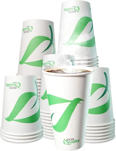 Vista 6 de EcoQuality Vasos de papel compostables de 16 onzas, tazas de café de papel blanco biodegradables desechables con forro de ácido poliláctico (PLA)