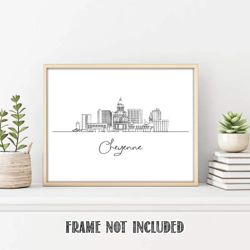 Vista 4 de TJ Originals Cheyenne Skyline - Decoración de pared para sala de estar, arte de pared en blanco y negro, imágenes artísticas de línea estadounidense