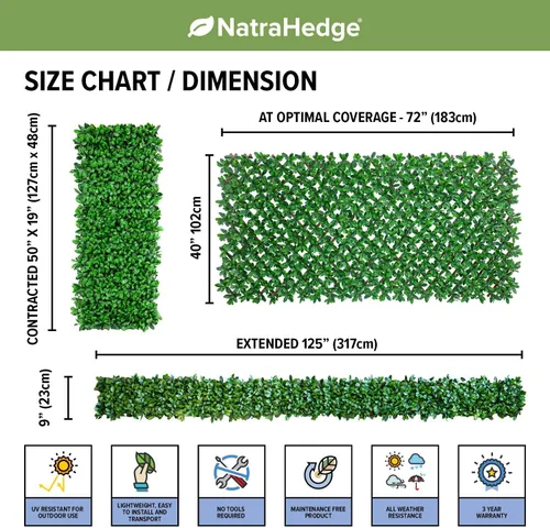 Vista 9 de NatraHedge Pantalla de valla de privacidad de celosía extensible de hoja de laurel inglés artificial Laurel Leaf
