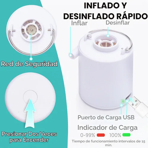 Vista 3 de CIRCA AIR Mini bomba de aire portátil para inflables, mini bomba de aire para colchón, almohadilla de dormir recargable, bomba de aire pequeña USB