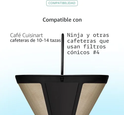 Vista 2 de Paquete de 1 filtro de café de cono permanente reutilizables #4 – Compatible con cafeteras Cuisinart de 10 a 14 tazas (DCC-3200, DCC-1200, DCC-3400)