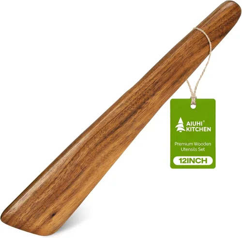 Vista 22 de Espátulas de madera, espátula de cocina plana antiadherente para cocinar, espátula de madera de teca para freír, voltear y girar