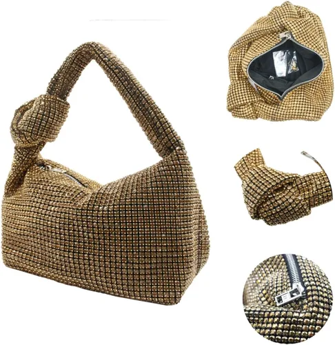 Vista 2 de UMREN Bolso de mano anudado con purpurina completa para mujer, con diamantes de imitación de cristal, bolso cruzado de noche con diamantes