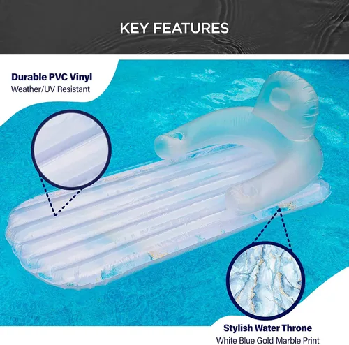 Vista 8 de Galvanox - Flotador de piscina para adultos, sillón reclinable inflable para nadar/broncearse, mármol azul