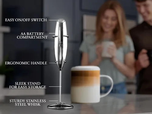 Vista 556 de Zulay Milk Boss Espumador de leche potente manual, hace espuma para latte, batidor para mezclar bebidas, café, miniespumador para capuchino, frappé