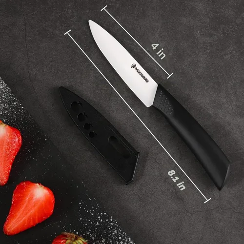 Vista 6 de Magiware - Cuchillo de pelar clásico de cerámica de 4 pulgadas con cubierta de funda para frutas y verduras, más largo afilado, a prueba de óxido