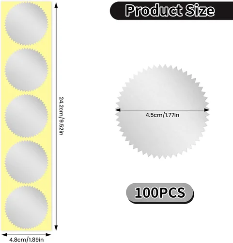 Vista 2 de 100 calcomanías autoadhesivas de sellado de certificados en blanco de 1 3/4 pulgadas, perfectas para invitaciones, sellos notariales, sellos plateado