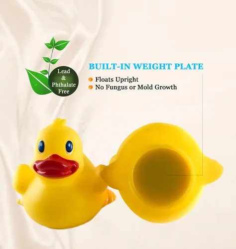 Vista 4 de Patito de goma de 3 pulgadas [agujero sellado, flota de pie] - Juguete de baño seguro para bebés en la bañera - Patito de goma para fiestas