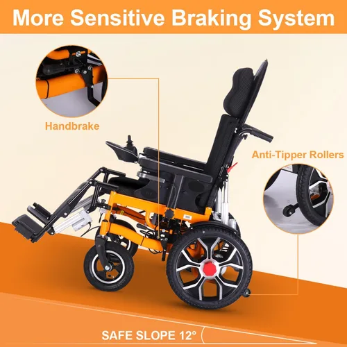 Vista 5 de Silla de ruedas eléctrica reclinable, sillas de ruedas reclinables ligeras para adultos, silla de ruedas motorizada portátil para personas mayores