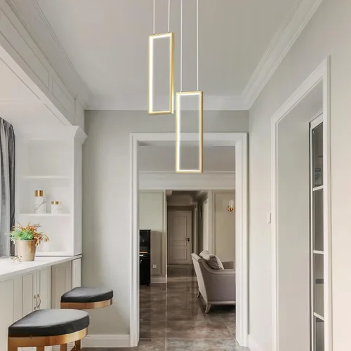 Vista 6 de Accesorio de Lámpara Colgante Moderna para Cocina Dorada 18W LED Lámpara Colgante 2 Anillos Candelabro Rectangular Iluminación Colgante para Isla