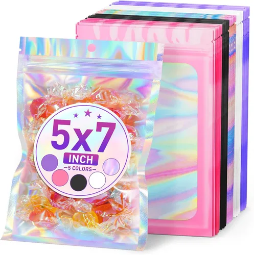 Vista 21 de ANZNKU 50 piezas 7 cm x 23 cm Bolsas holográficas para bolígrafos Bolsas de embalaje para bolígrafos Bolsa resellable a prueba de olores