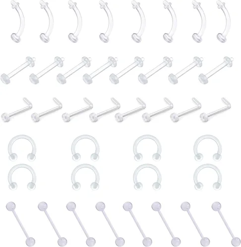 Vista 4 de D.Bella 14G 16G 18G 20G Clear Flexible Bioplast Retenedor Ombligo Piercing Piercing Ceja Lengua Pezón Barbell Nariz Labret Stud