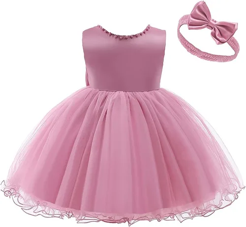 Vista 3 de NSSMWTTC 6M-6T Vestido de concurso sin espalda para bebé, vestido de tutú para niñas pequeñas, vestidos de flores con gorro