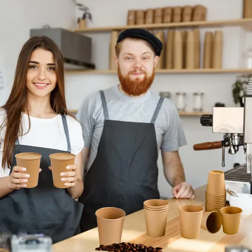 Vista 6 de Lamosi 200 paquete de tazas de papel kraft de 10 onzas, tazas de café de papel desechables marrones, tazas sin blanquear para bebidas