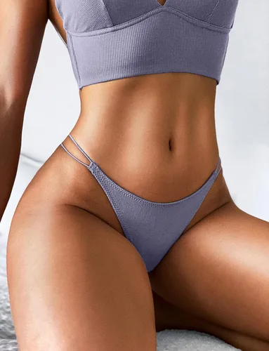 Vista 2 de Adigau Paquete de 3 tangas para mujer, color sólido, acanaladas, tanga, sexy, de algodón, tanga, bikini, tallas S-XL