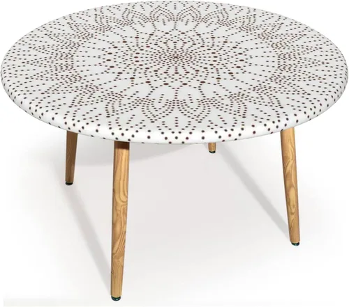 Vista 18 de Mantel redondo de mandala marrón, cocina, comedor o exterior, impermeable y lavable, mantel redondo con bordes elásticos, marrón castaño beige, se