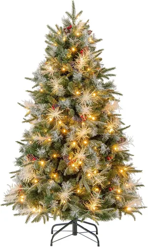 Vista 20 de HAPPYGRILL Árbol de Navidad artificial preiluminado de 4 pies con 296