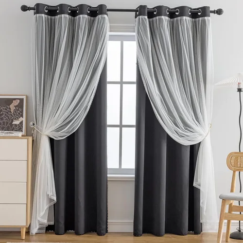 Vista 13 de Anytime Cortinas opacas y transparentes para ventana, par de paneles de cortinas lisas con ojales en la parte superior, 35 pulgadas de ancho x 63