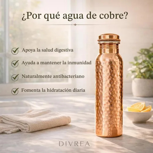 Vista 5 de Botella de agua de cobre 100% puro para beber, boca ancha de 34 Pure copper