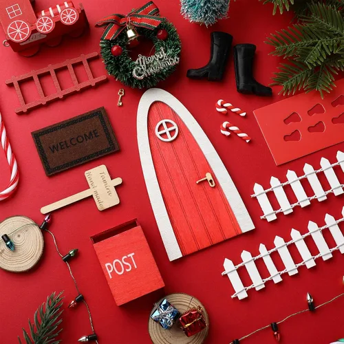 Vista 4 de Hungdao 20 piezas de puertas de hadas de elfo de Navidad, decoración de puertas arqueadas, puertas de hadas, dientes, decoración de Navidad, pequeña