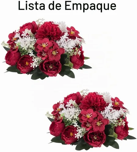 Vista 8 de Centros de mesa de bolas de flores para mesas: rosa de seda carmesí