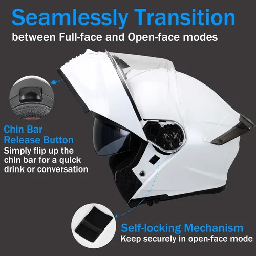 Vista 2 de Modular Motorcycle Helmet for Men Women, Flip Up Full Face to Open Face Helmet, DOT & FMVSS 218 Certified, Dual Visor, Removable & Washable Liner