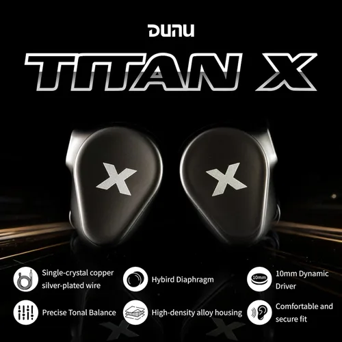 Vista 2 de DUNU Titan X IEMs - Auriculares para juegos, monitor intrauditivo de controlador dinámico de 0.394 pulgadas, auriculares IEM con cable de alta