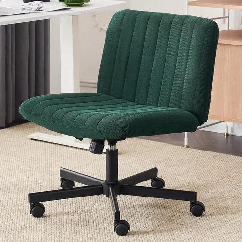 Vista 7 de Silla de escritorio sin reposabrazos, sin ruedas, silla de oficina tapizada de terciopelo ancho, patas cruzadas, asiento grande, altura ajustable