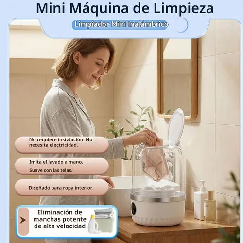 Vista 2 de Mini lavadora portátil, color blanco, capacidad de 2 litros, control táctil digital, diseño compacto para ropa interior y prendas delicadas