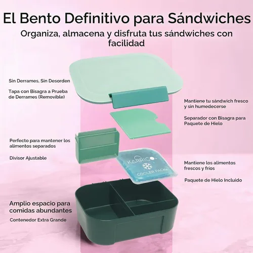 Vista 2 de KARRICO Lonchera Bento a prueba de fugas, 3 compartimentos, divisor