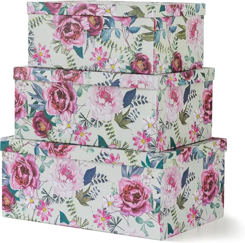 Vista 12 de Soul & Lane Cajas de almacenamiento de cartón decorativas con tapas para decoración y organización del hogar, juego de 3 cajas grandes de recuerdo