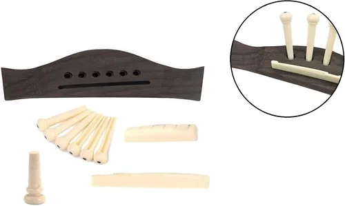 Vista 3 de Juego de accesorios de guitarra para guitarra, pasadores de puente de palisandro, tuercas de sillín (3 izquierdas + 3 derechas), 6 cuerdas