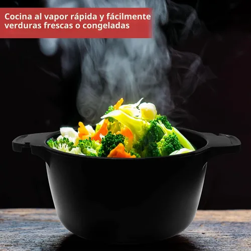 Vista 4 de Utensilios de cocina micro profesionales pequeños de 1 cuarto de galón, vaporizador para microondas para verduras, cocina de microondas, sin BPA