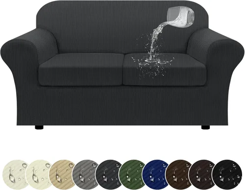 Vista 47 de Funda impermeable para silla con brazos, juego de 2 piezas, funda a rayas para 1 sofá separado con cojín en T, fundas de sillón de tela