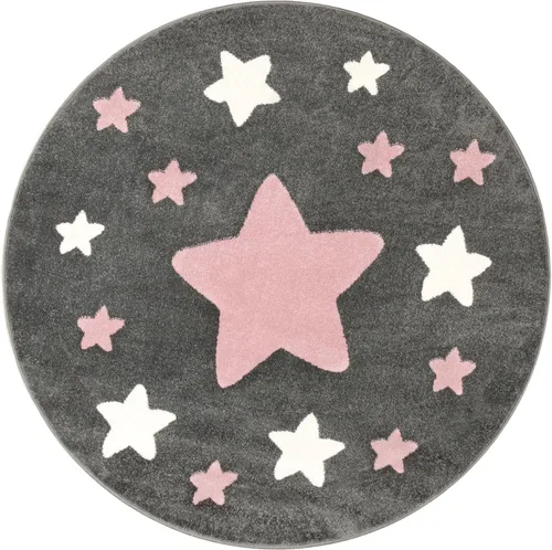 Vista 4 de Paco Home Alfombra para habitación de niños y guardería con diseño de estrellas de cielo estrellado en gris oscuro, rosa y blanco, tamaño: 2 pies 8