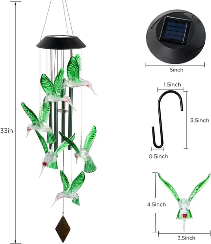 Vista 7 de Campanillas de viento solares de colibrí para exteriores, regalo para padre, regalos de cumpleaños para madre, marido, padrastro, mujer, abuela