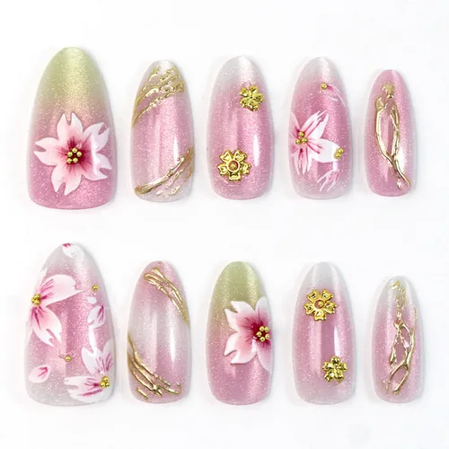 Vista 22 de 24 piezas de uñas postizas de punta francesa a presión, uñas postizas medianas en forma de almendra con diseño de ondas azul oscuro, uñas postizas