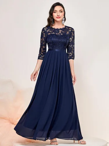 Vista 3 de Miusol Vestido largo formal de dama de honor con encaje floral y manga 34 para mujer