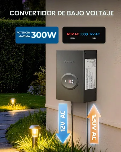 Vista 2 de DEWENWILS Transformador de Paisaje de Bajo Voltaje de 300W, Transformador Exterior Resistente a la Intemperie con Temporizador y Sensor