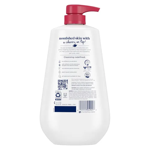 Vista 2 de Dove Gel de baño con bomba de leche revitalizante de cereza y chía, para una piel renovada y saludable, limpiador hidratante de piel suave