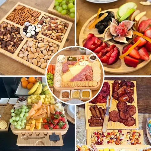 Vista 7 de Juego de regalo de tablas de charcutería, tabla de quesos de bambú y juego de cuchillos, bandeja de queso, juego de tablas magnéticas