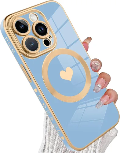 Vista 41 de tharlet Funda Magnética para iPhone 11 [Compatible con Magsafe] Lindo Corazón de Amor de Lujo Chapado Borde Dorado Parachoques con Lente de Cámara