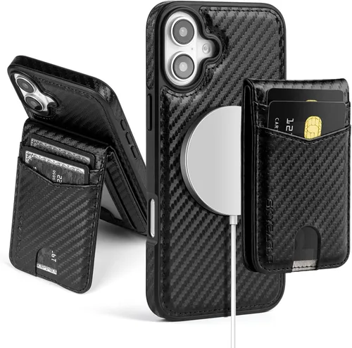 Vista 89 de SkyEagle - Funda tipo cartera compatible con MagSafe para iPhone 11, color negro Detachable Magnetic Credit Card Holder,RFID Blocking,PU